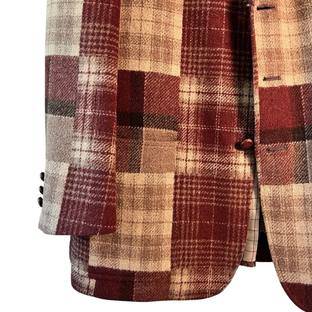 Vintage Tommy Hilfiger Patchwork Plaid‎ Blazer ACTWU Union USA Crest Logo Rare